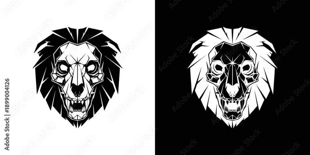 Obraz premium Black and white illustrations of lion heads on contrasting backgrounds