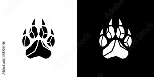 Black and white bear paw prints on split contrasting backgrounds