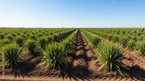 Agricultural agave field landscape with plants.