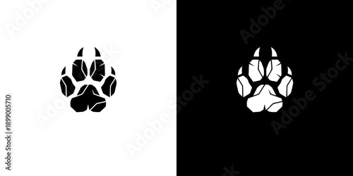 Black and white animal paw prints on contrasting backgrounds.