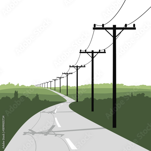 Electricity Pylons Alongside Roadway Infrastructure.