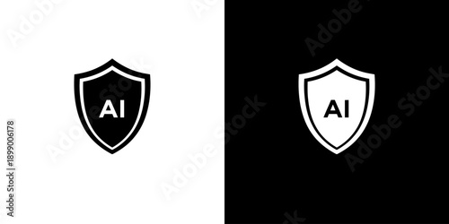 Black and white shield logos with 'AI' on contrasting backgrounds.