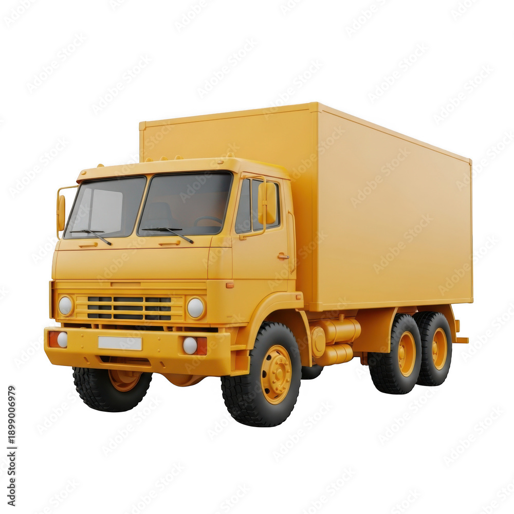 Obraz premium A large yellow truck with a box on the back isolated on transparent background