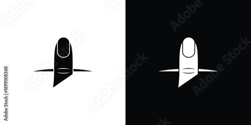 A stylized black and white graphic depicts a human finger touching a surface or an invisible object
