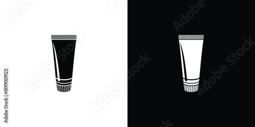 Modern simple cosmetic cream tube symbols presented against contrasting light and dark backgrounds