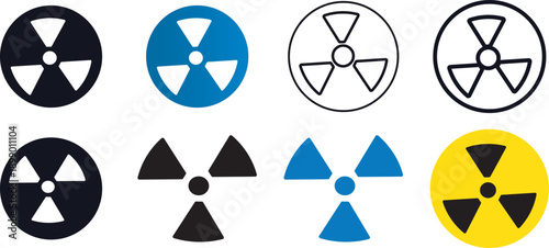 Nuclear radiation business icons. High-quality hazard warning icon set. Nuclear power logo set. Popular safety service app icon. Minimalist hazard symbols.
