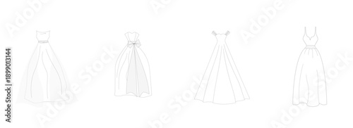 Wedding dress line art illustration set