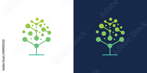 Dual meaning logo combining a tree and dot connections, symbolizing growth, sustainability, networked systems, and harmony between nature and technology.