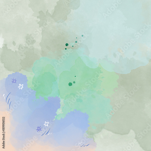 Soft Watercolor Abstract Background in Pastel Green and Blue