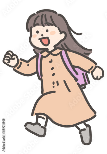 ランドセルを背負って走る小学生の女の子