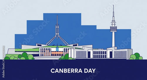Australian parliament house canberra day celebration vector illustration