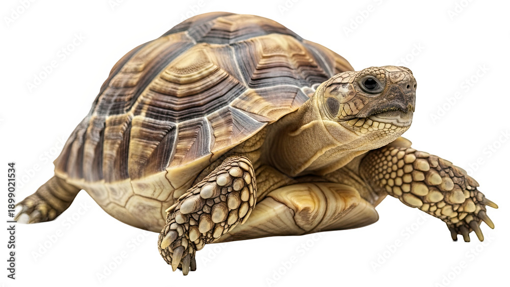 Fototapeta premium Terrestrial Turtle with Striped Carapace Looking Ahead