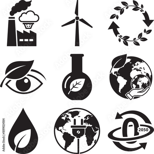 Eco friendly icons set for sustainable energy and environment conservation concepts  renewable resources