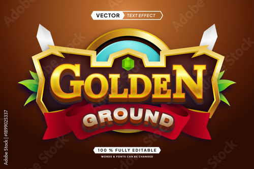 Text effect editable 3d gaming golden ground cartoon font style