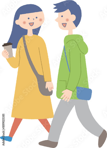 二人で歩く若いカップル