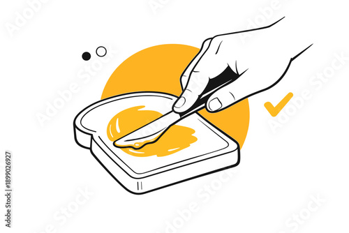Illustration of hand spreading butter on toast