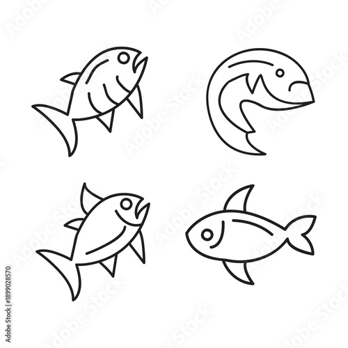 Fish Icon Set Line Vector, Minimal Fish Line Icons Collection, Cartoon Fish Line Icon Set..eps