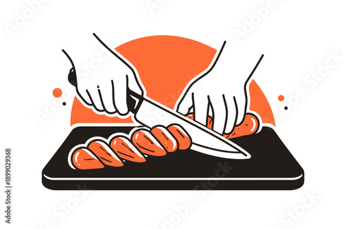 Illustration of sliced bread on cutting board with knife in hand