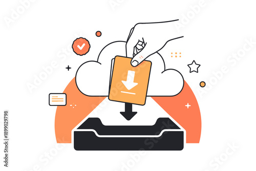Hand downloading file from cloud storage icon design