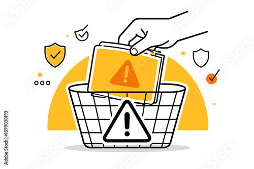 Cybersecurity alert concept: hand disposing digital warning documents