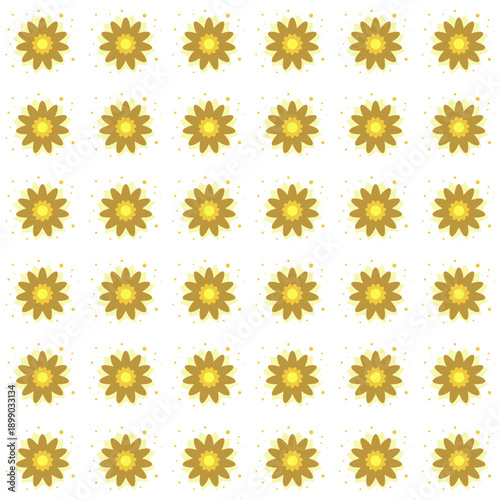 A repeating pattern of yellow flowers arranged in a grid on a plain surface viewed from directly above