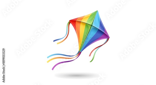 Vibrant Colorful Rainbow Kite Flying Illustration isolated PNG with Transparent Background