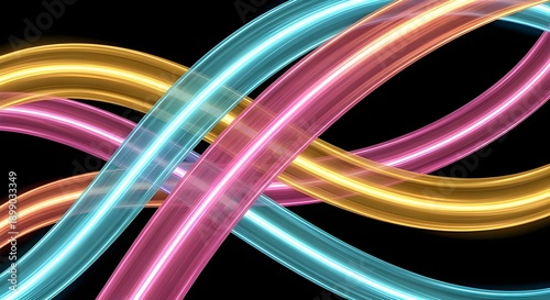 Abstract Futuristic Intertwined Glowing Neon Light Trails isolated PNG with Transparent Background