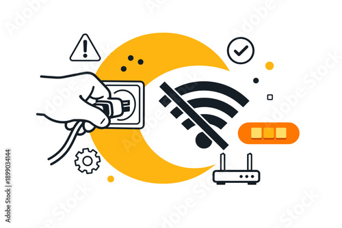 Wifi network problem concept: unplugging router to resolve connectivity issues