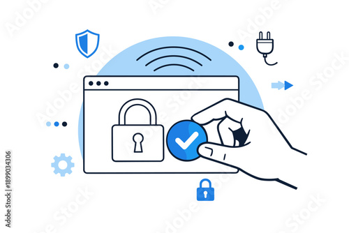 Secure online access concept with hand icon and padlock