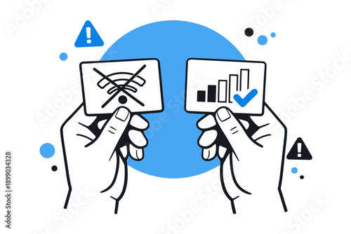 Hands holding wi-fi and connectivity symbols illustrating network status