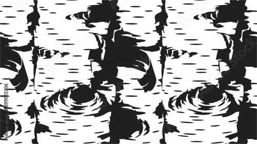 Birch bark texture design, seamless pattern. Black and white. Vector.