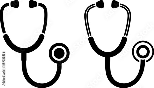 Two black stethoscopes on a transparent background for medical use