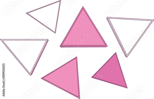 Free Download Circular arrangement of pink equilateral triangles with dark outlines and shadowed center, abstract geometric vector for design, symmetry, and depth - GFXLoad
