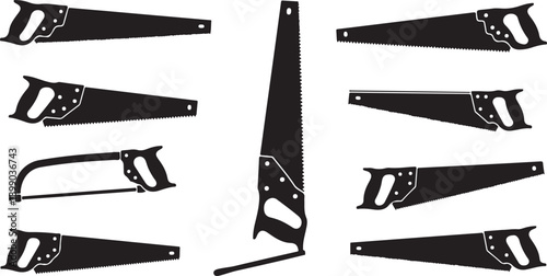Set of hand saws and carpentry tools isolated on white background vector illustration flat design