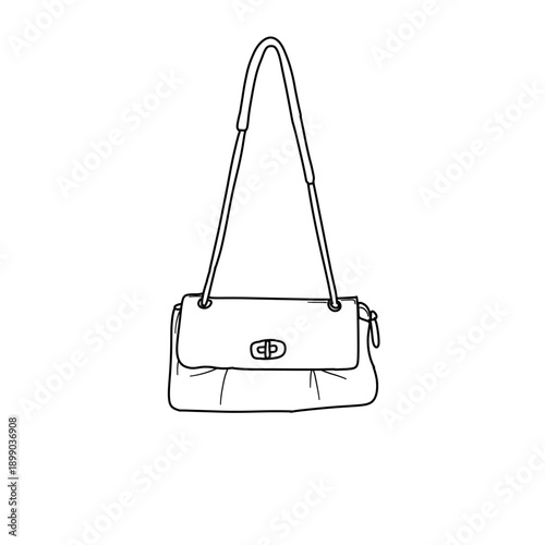 Elegant Handbag Illustration with Shoulder Strap and Flap Closure.