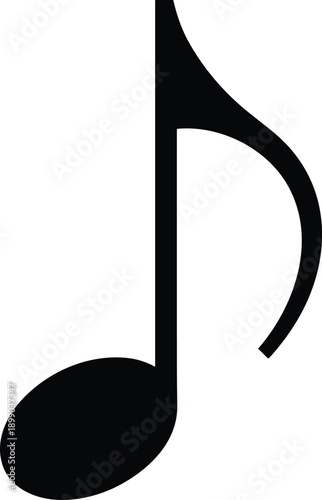   
Eighth note music symbol vector, black quaver icon design, musical notation element, rhythm representation graphic, isolated on white background