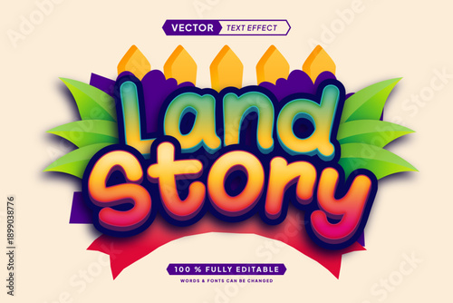 Text effect editable 3d gaming land story cartoon font style