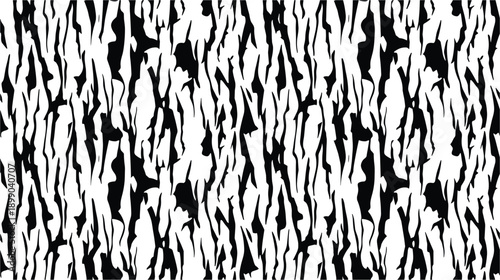 Zebra tree bark texture seamless pattern in black and white. Nature design material.