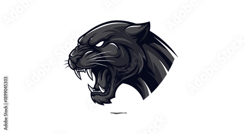Black Panther Head Illustration with Open Mouth.