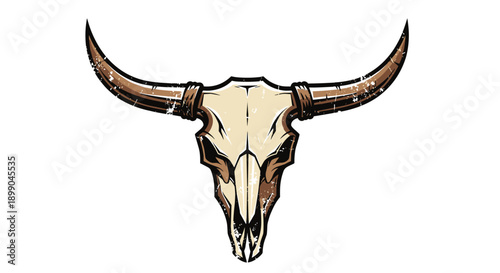 Cow Skull with Long Horns Illustration.