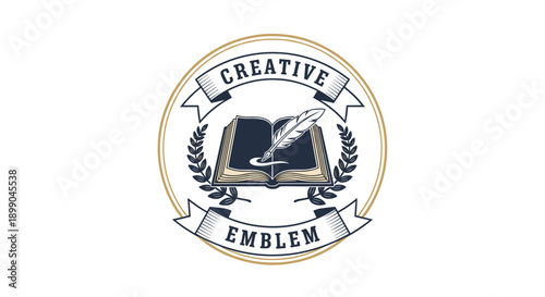 Creative Emblem with Book and Quill.
