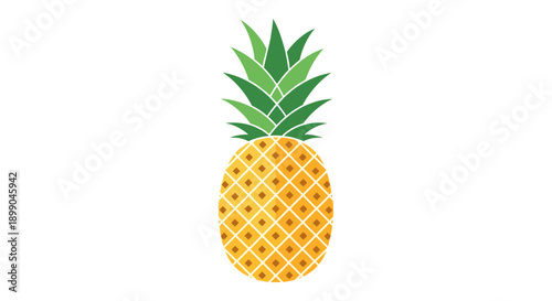 Fresh Whole Pineapple with Green Leaves.
