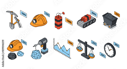 Industrial Tools and Equipment Icons Set.