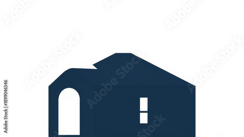 Vector illustration of a residential house icon with a roof and door isolated on a white background, representing a real estate property building symbol for web design and construction concepts