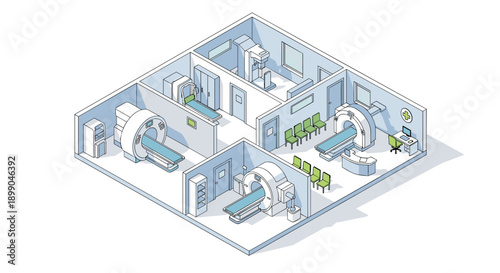 Isometric View of Modern Hospital Room Layout.
