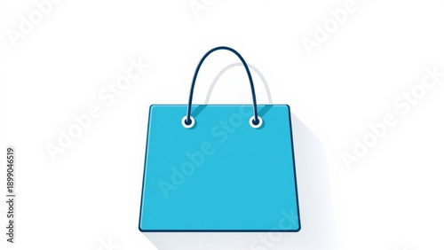 A blank blue paper shopping bag with a sturdy handle isolated on a white background for retail store merchandise or a gift package container