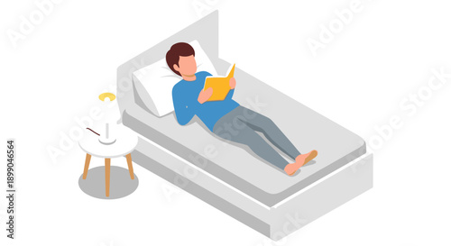 Man Relaxing on Bed with Book.