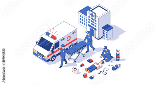 Medical Team with Ambulance and Equipment.