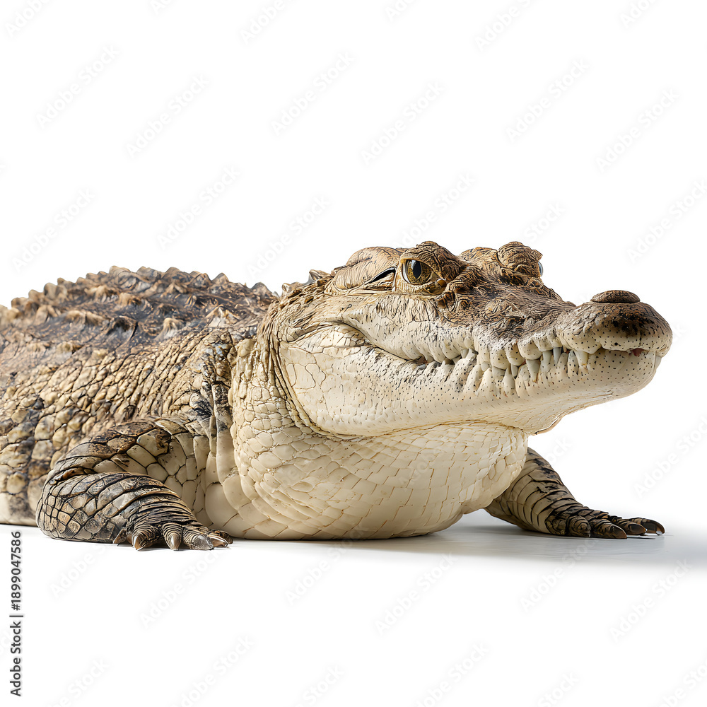 Fototapeta premium Crocodile lies in wait with sharp teeth and scaly skin