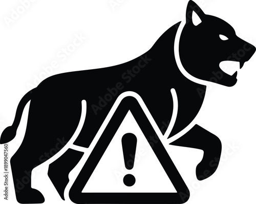 Black dog silhouette warning sign isolated on transparent background alert symbol